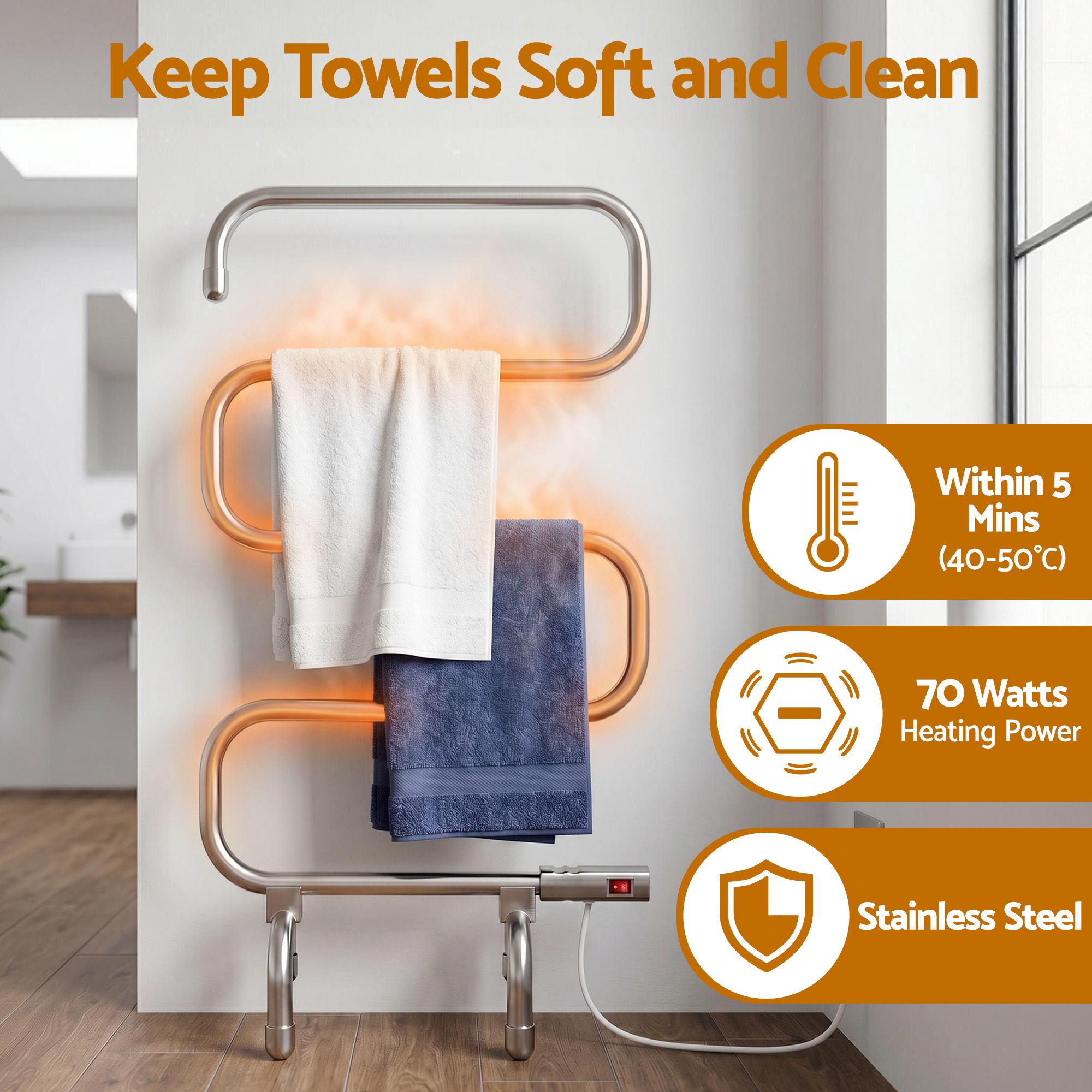 Drying Racks & Hangers: Devanti Electric Heated Towel Rail Rack 5 Bars Freestanding Clothes Dry Warmer