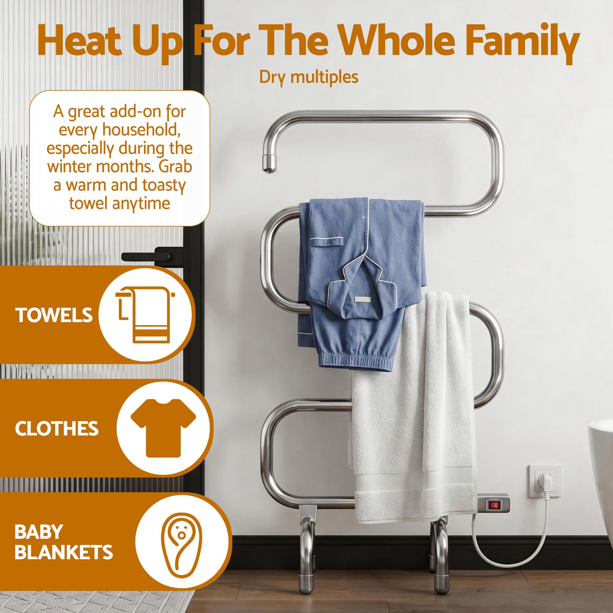 Drying Racks & Hangers: Devanti Electric Heated Towel Rail Rack 5 Bars Freestanding Clothes Dry Warmer