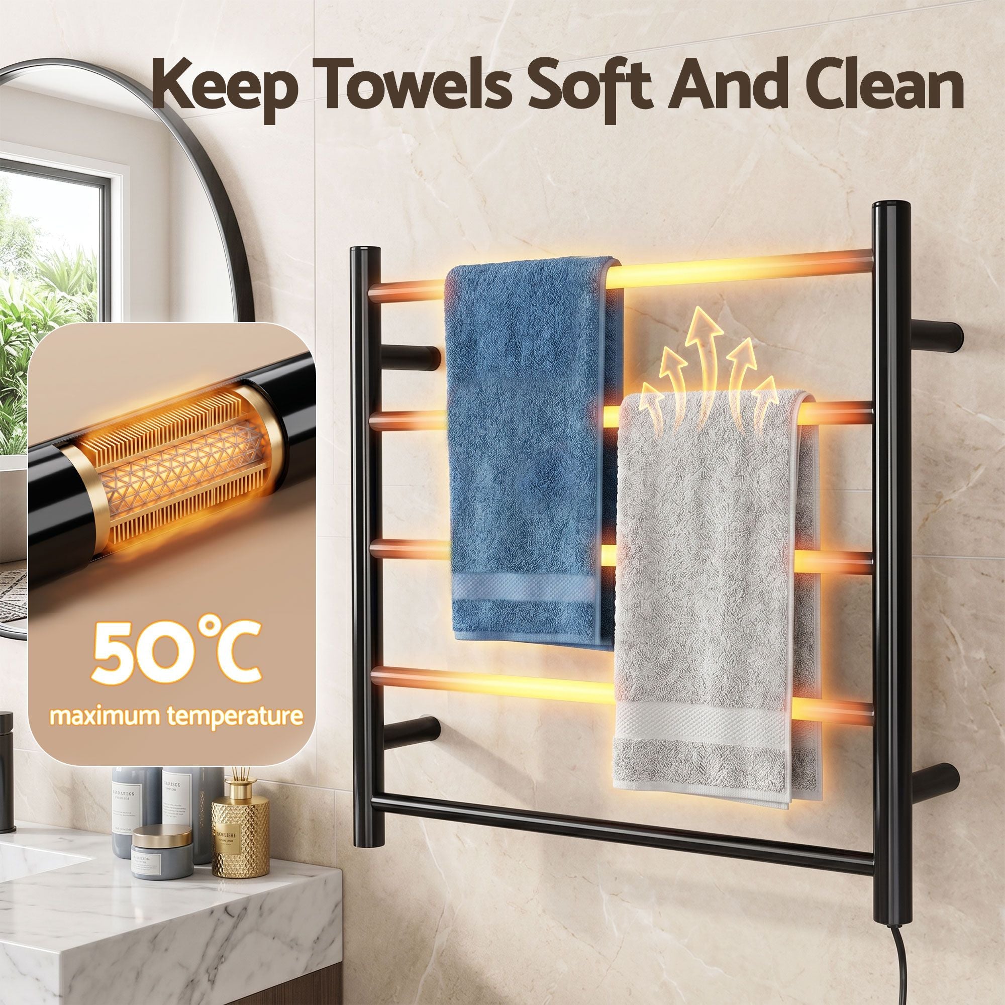 Drying Racks & Hangers: Devanti Electric Heated Towel Rail Rack 5 Bars Wall Mounted Clothes Dry Warmer