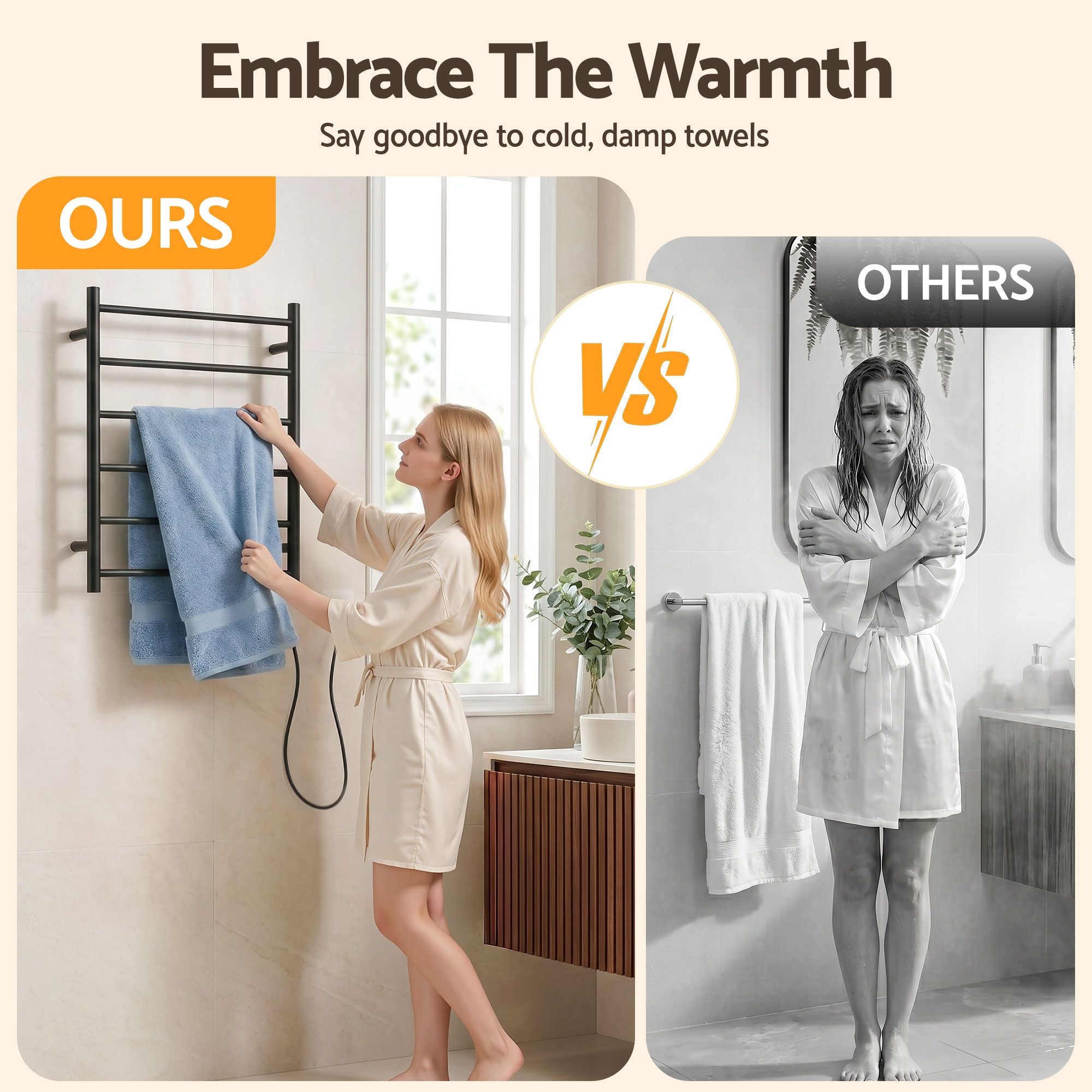 Drying Racks & Hangers: Devanti Electric Heated Towel Rail Rack 5 Bars Wall Mounted Clothes Dry Warmer