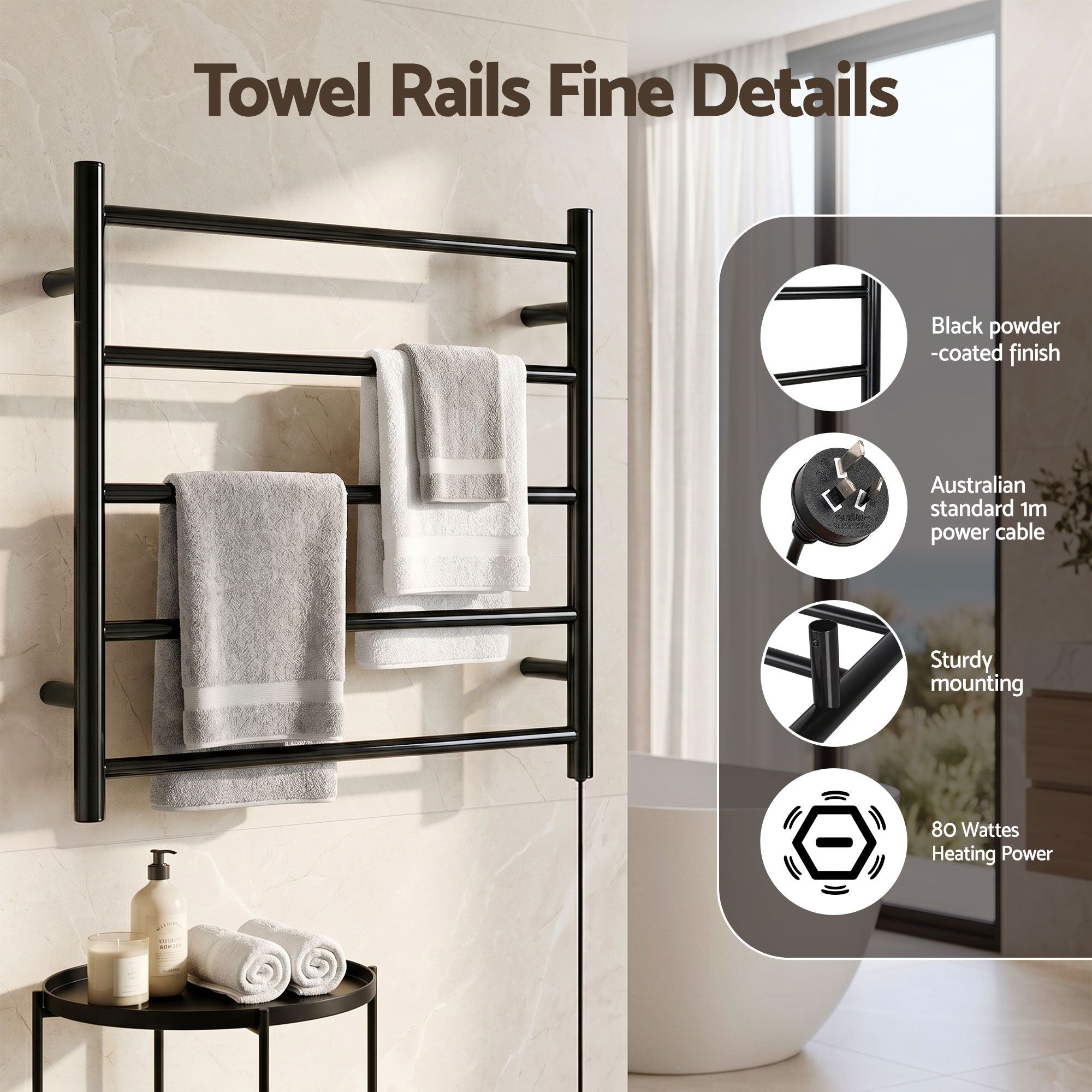 Drying Racks & Hangers: Devanti Electric Heated Towel Rail Rack 5 Bars Wall Mounted Clothes Dry Warmer
