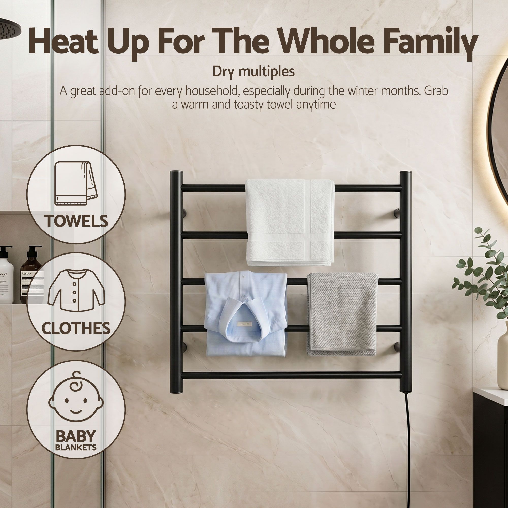 Drying Racks & Hangers: Devanti Electric Heated Towel Rail Rack 5 Bars Wall Mounted Clothes Dry Warmer
