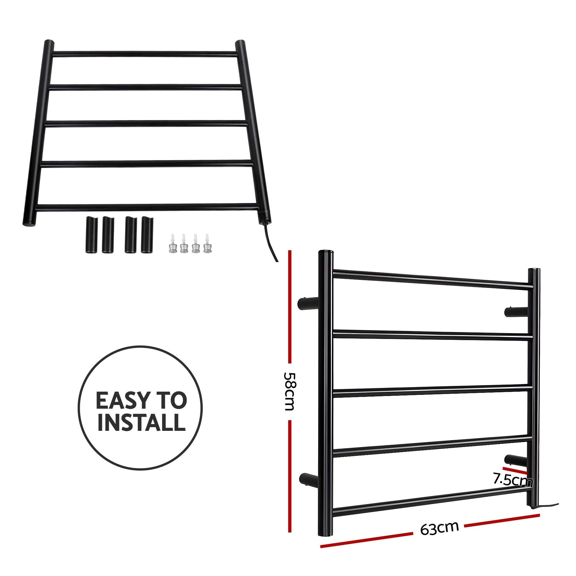 Drying Racks & Hangers: Devanti Electric Heated Towel Rail Rack 5 Bars Wall Mounted Clothes Dry Warmer