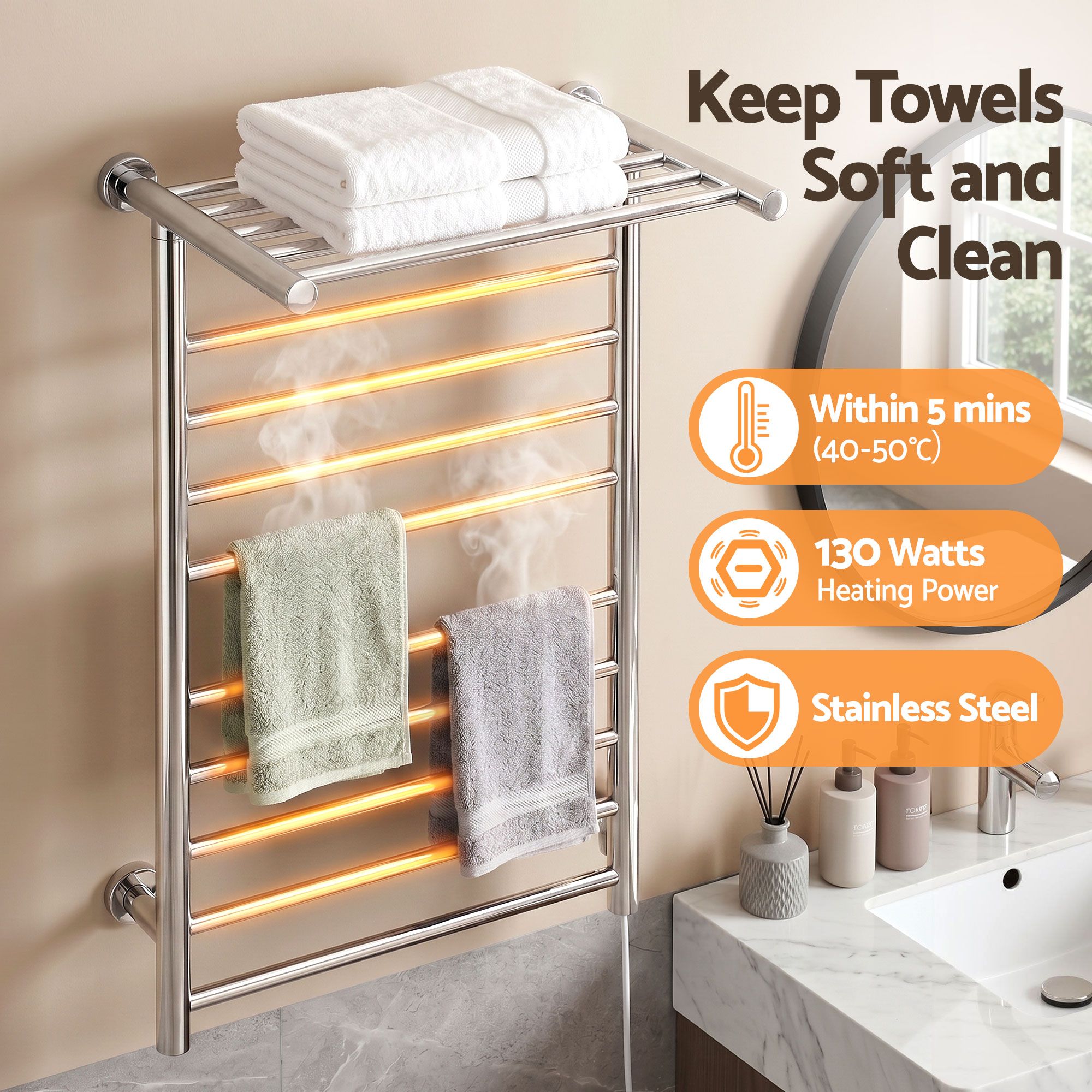 Drying Racks & Hangers: Devanti Electric Heated Towel Rail Rack 14 Bars Wall Mounted Clothes Dry Warmer