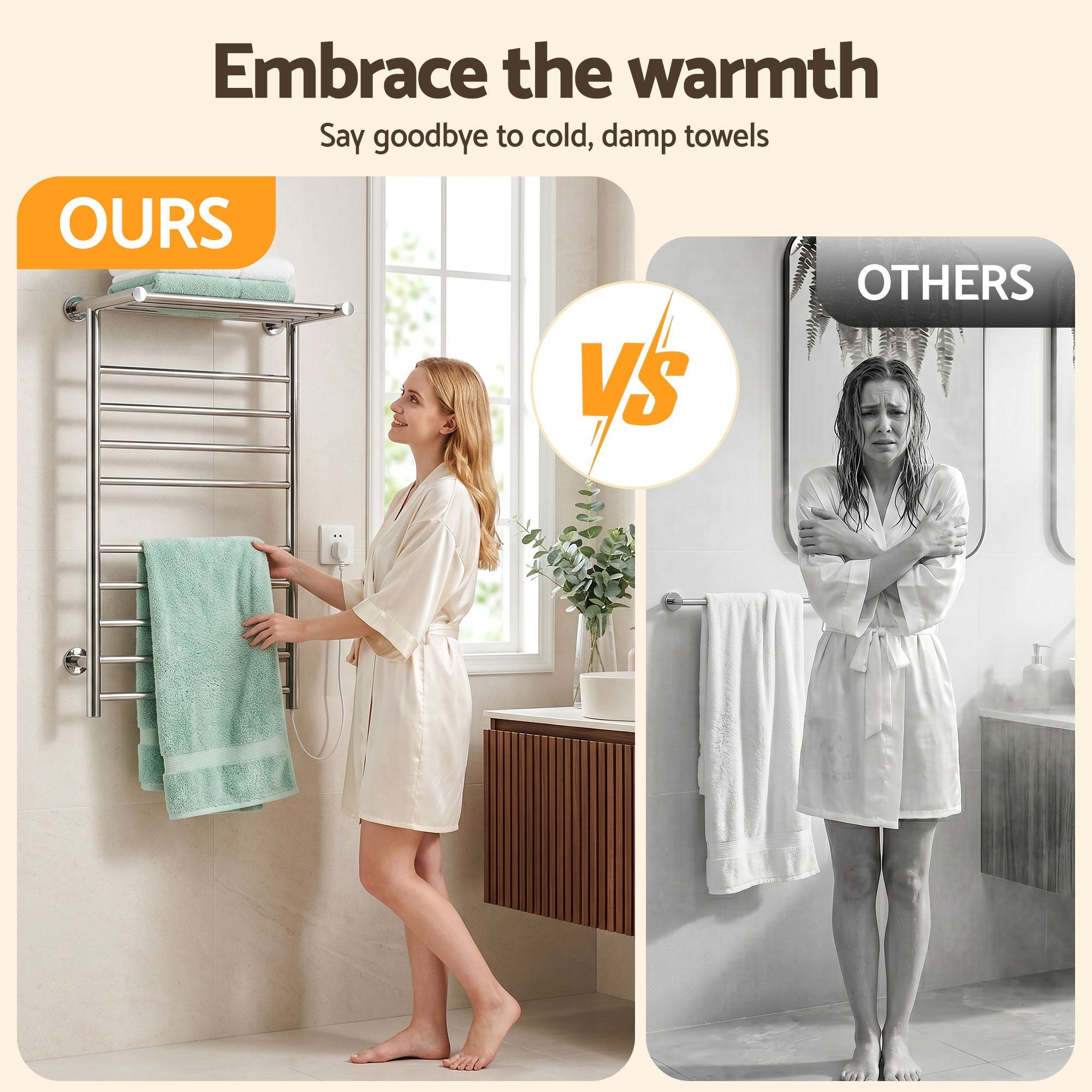 Drying Racks & Hangers: Devanti Electric Heated Towel Rail Rack 14 Bars Wall Mounted Clothes Dry Warmer