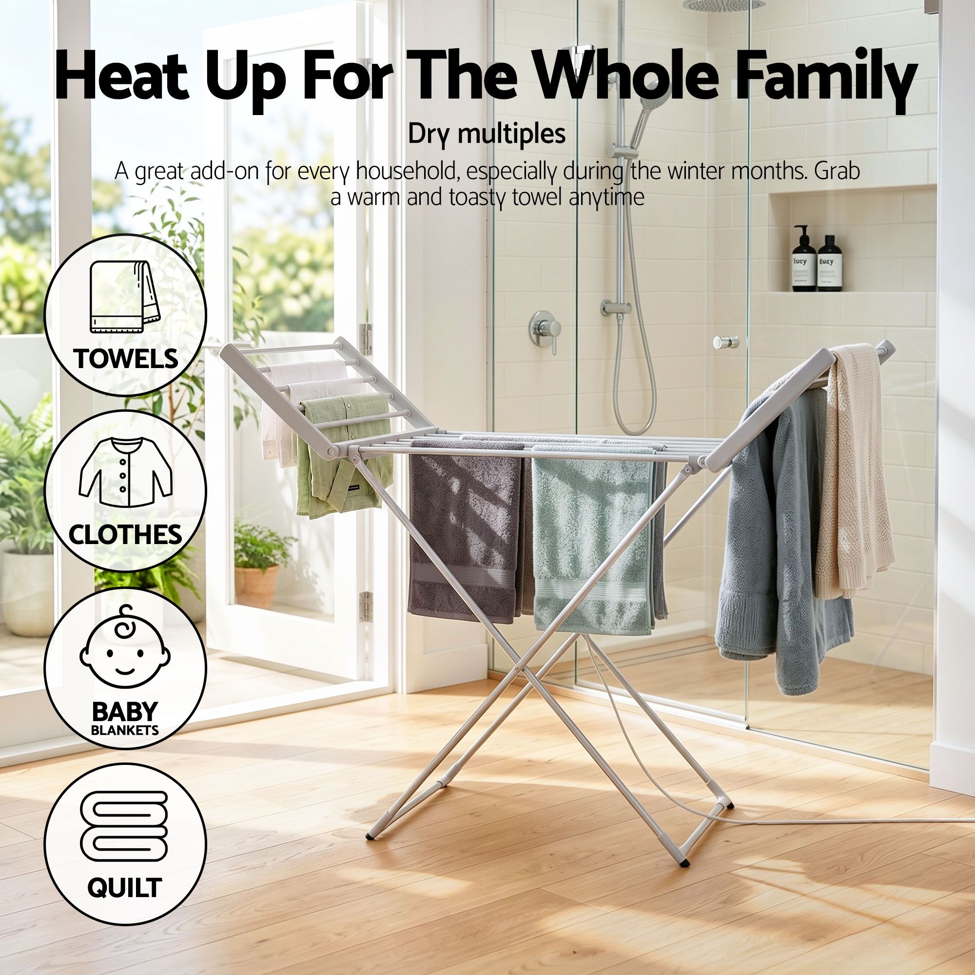 Drying Racks & Hangers: Devanti Electric Heated Towel Rail Rack 18 Bars Freestanding Clothes Dry Warmer