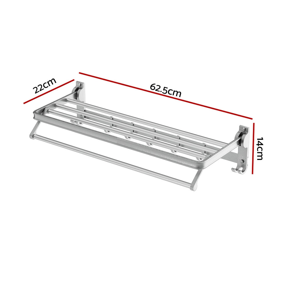 Towel Racks & Holders: Towel Rail Rack Holder 4 Bars Wall Mounted Aluminium Foldable Hanging Hook
