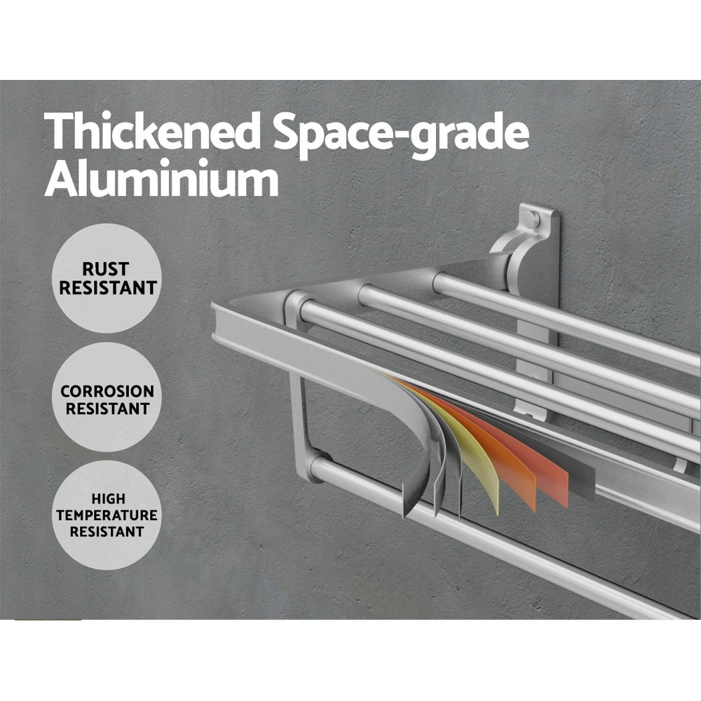 Towel Racks & Holders: Towel Rail Rack Holder 4 Bars Wall Mounted Aluminium Foldable Hanging Hook