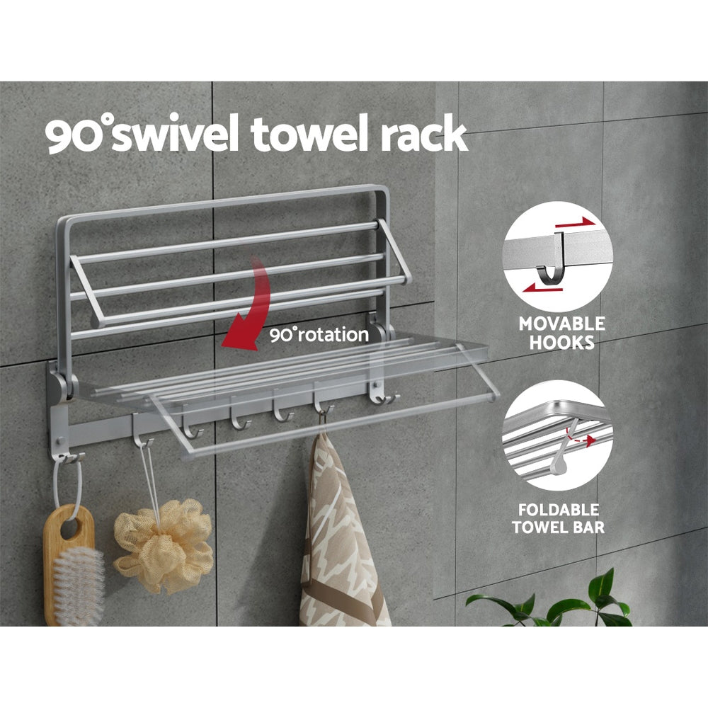 Towel Racks & Holders: Towel Rail Rack Holder 4 Bars Wall Mounted Aluminium Foldable Hanging Hook