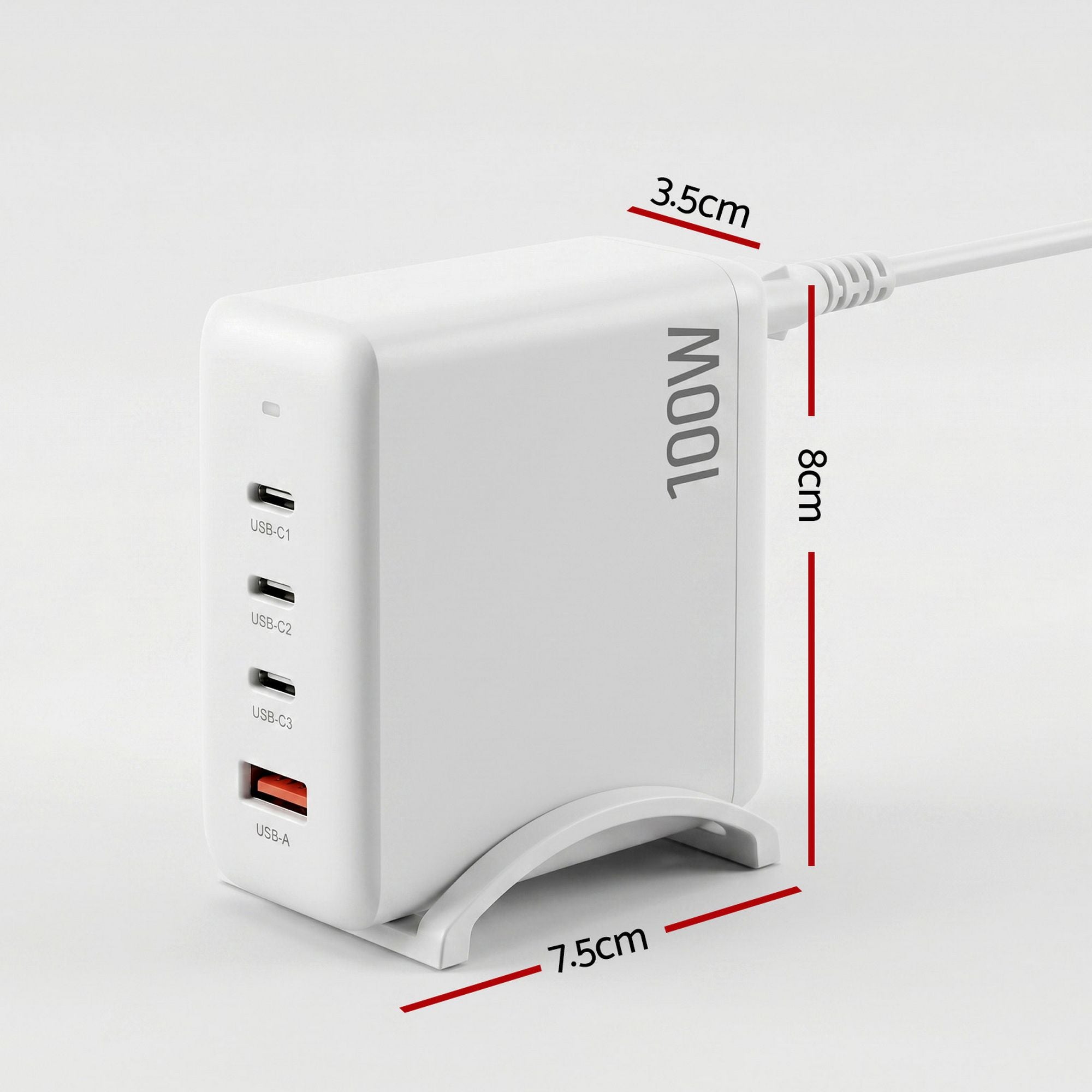 Devanti USB C Charger 100W Fast Charger 4 Port GaN Desktop Station White