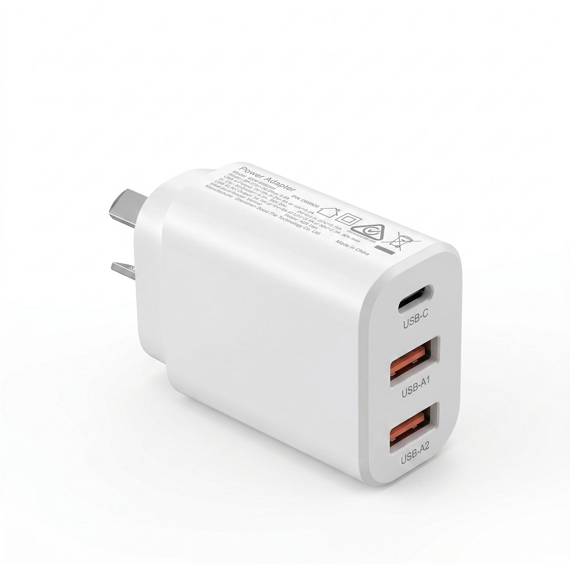 Devanti USB C Charger 30W Fast Charger 3 Port PD Charging Block White