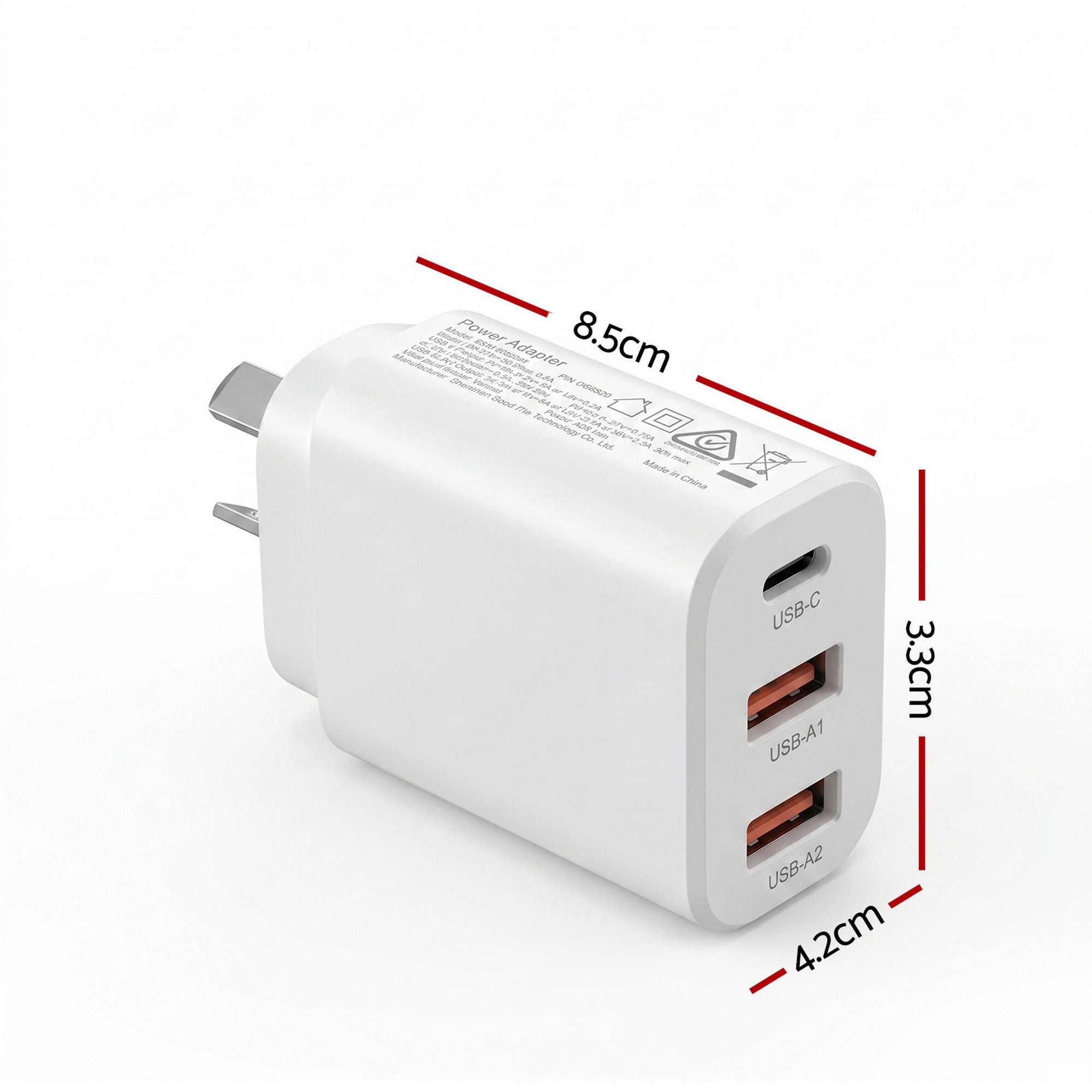 Devanti USB C Charger 30W Fast Charger 3 Port PD Charging Block White