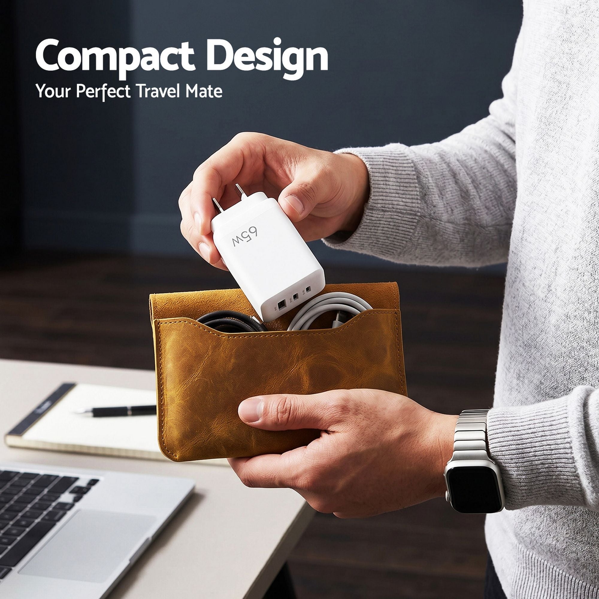 Devanti USB C Charger 65W Fast Charger 3 Port PD Wall Adapter White