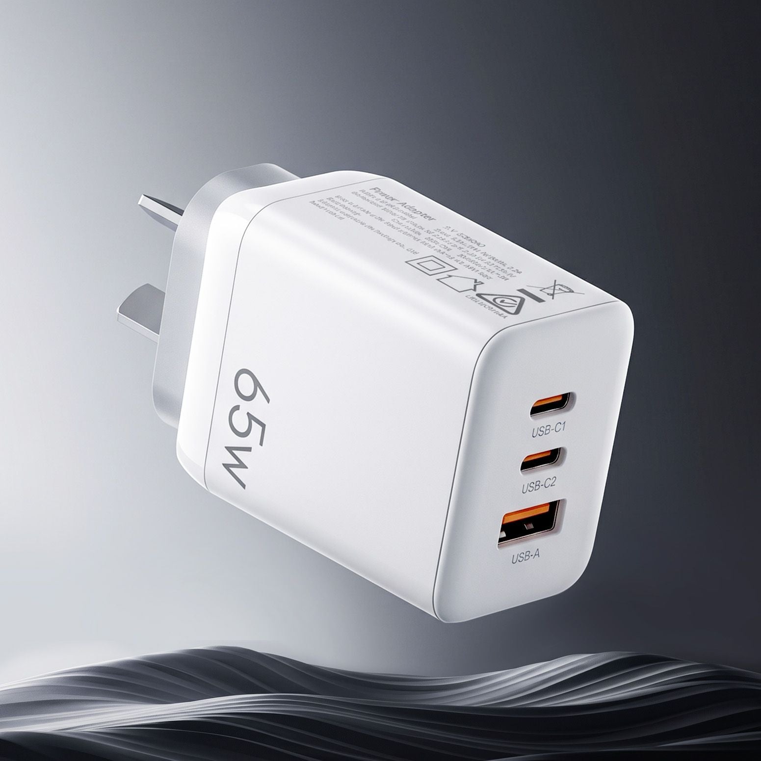 Devanti USB C Charger 65W Fast Charger 3 Port PD Wall Adapter White