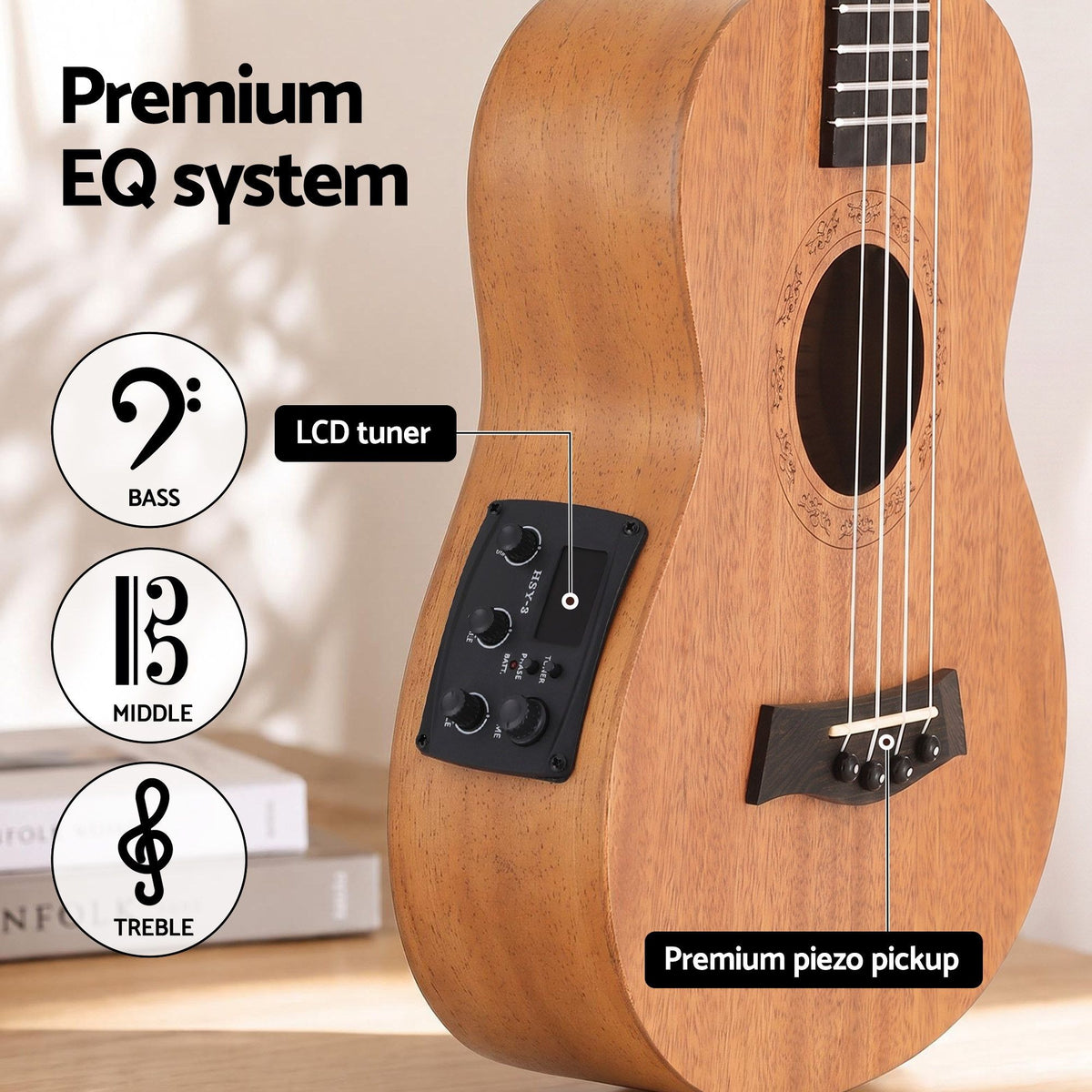 Alpha 26 Inch Solid Mahogany Tenor Ukulele Electric Acoustic, Natural