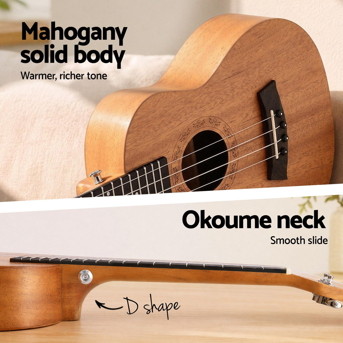 Alpha 26 Inch Solid Mahogany Tenor Ukulele Electric Acoustic, Natural