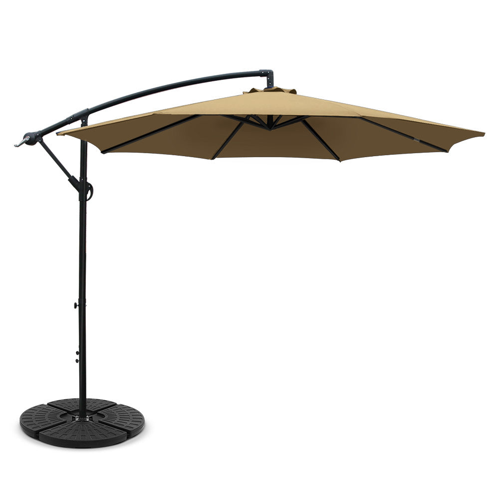 Umbrellas & Sunshades: Instahut 3m Outdoor Umbrella w/Base Cantilever Beach Garden Patio Beige