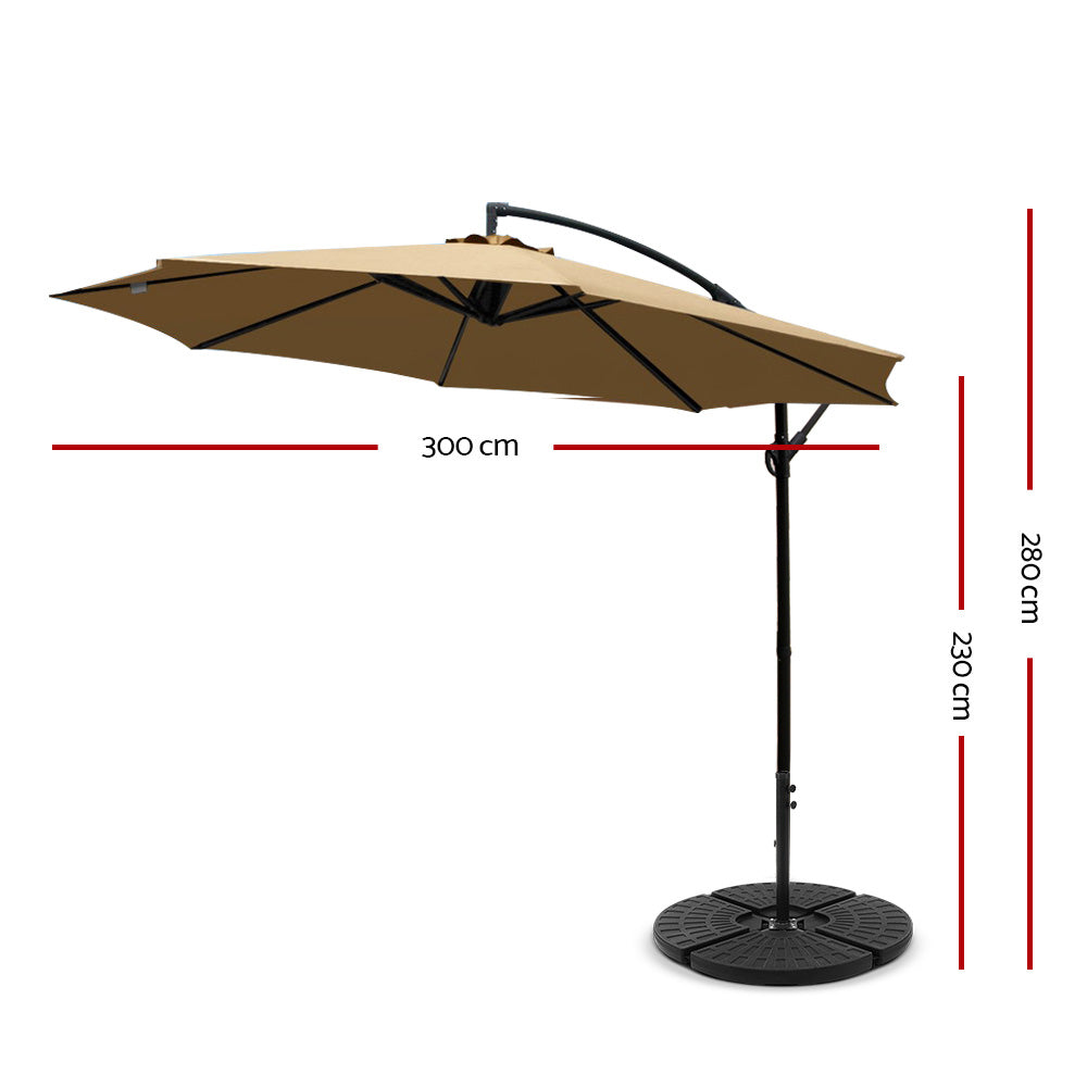 Umbrellas & Sunshades: Instahut 3m Outdoor Umbrella w/Base Cantilever Beach Garden Patio Beige