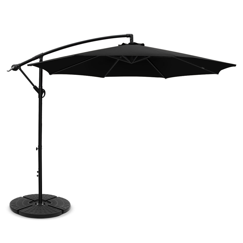 Umbrellas & Sunshades: Instahut 3m Outdoor Umbrella w/Base Cantilever Beach Garden Patio Black