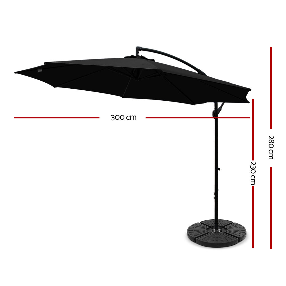 Umbrellas & Sunshades: Instahut 3m Outdoor Umbrella w/Base Cantilever Beach Garden Patio Black