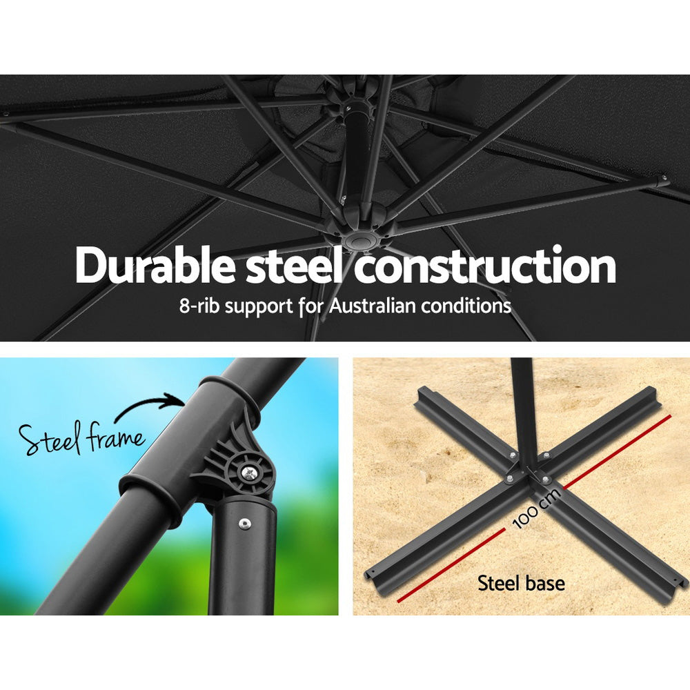 Umbrellas & Sunshades: Instahut 3m Outdoor Umbrella w/Base Cantilever Beach Garden Patio Black