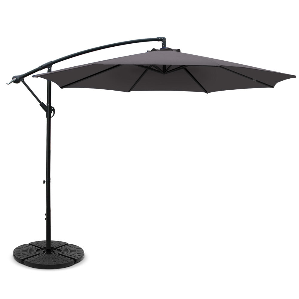 Umbrellas & Sunshades: Instahut 3m Outdoor Umbrella w/Base Cantilever Beach Garden Patio Charcoal