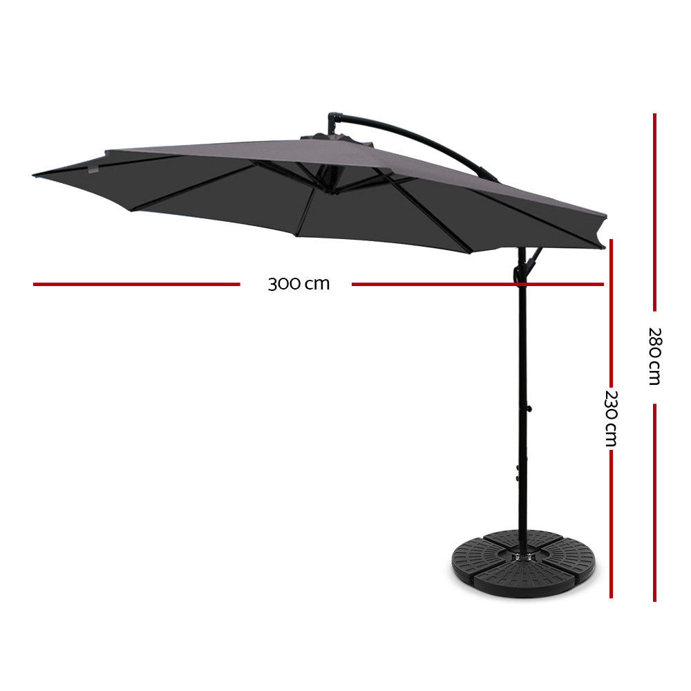 Umbrellas & Sunshades: Instahut 3m Outdoor Umbrella w/Base Cantilever Beach Garden Patio Charcoal