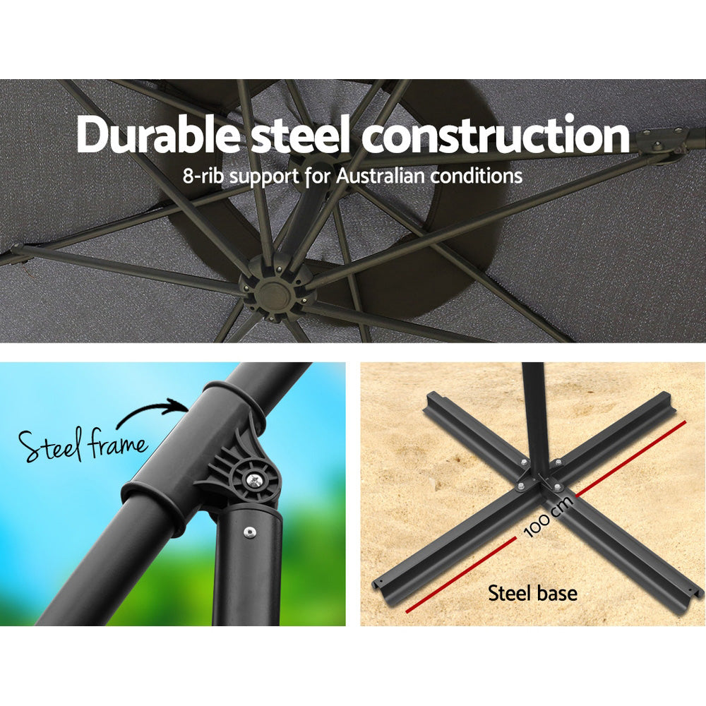 Umbrellas & Sunshades: Instahut 3m Outdoor Umbrella w/Base Cantilever Beach Garden Patio Charcoal