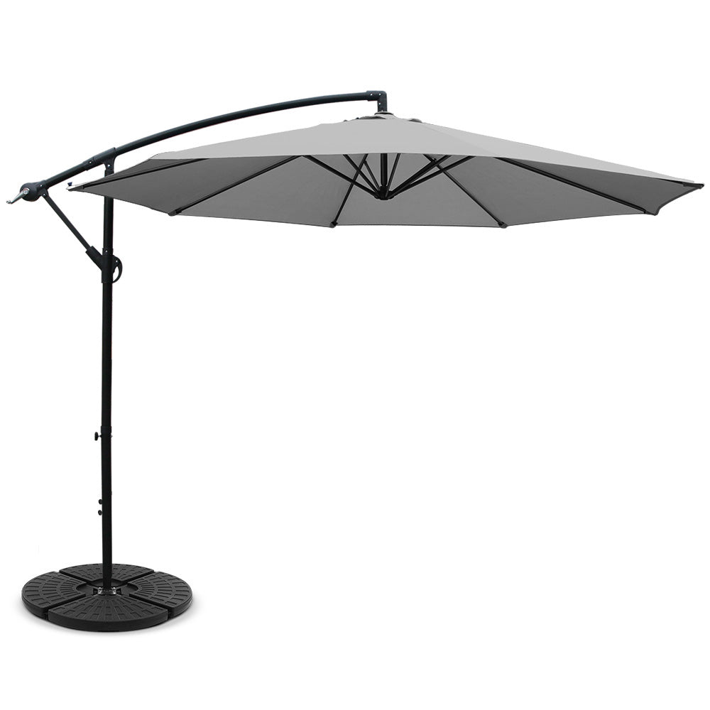 Umbrellas & Sunshades: Instahut 3m Outdoor Umbrella w/Base Cantilever Beach Garden Patio Grey