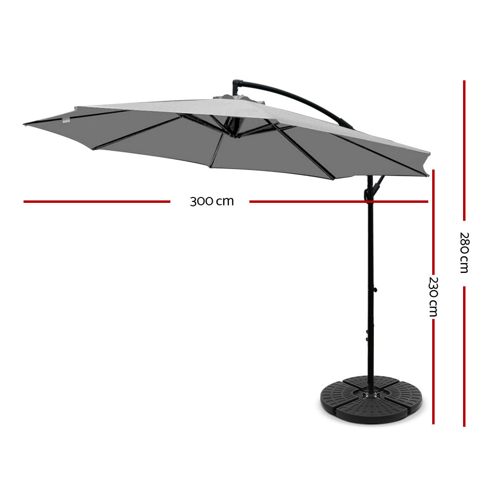 Umbrellas & Sunshades: Instahut 3m Outdoor Umbrella w/Base Cantilever Beach Garden Patio Grey