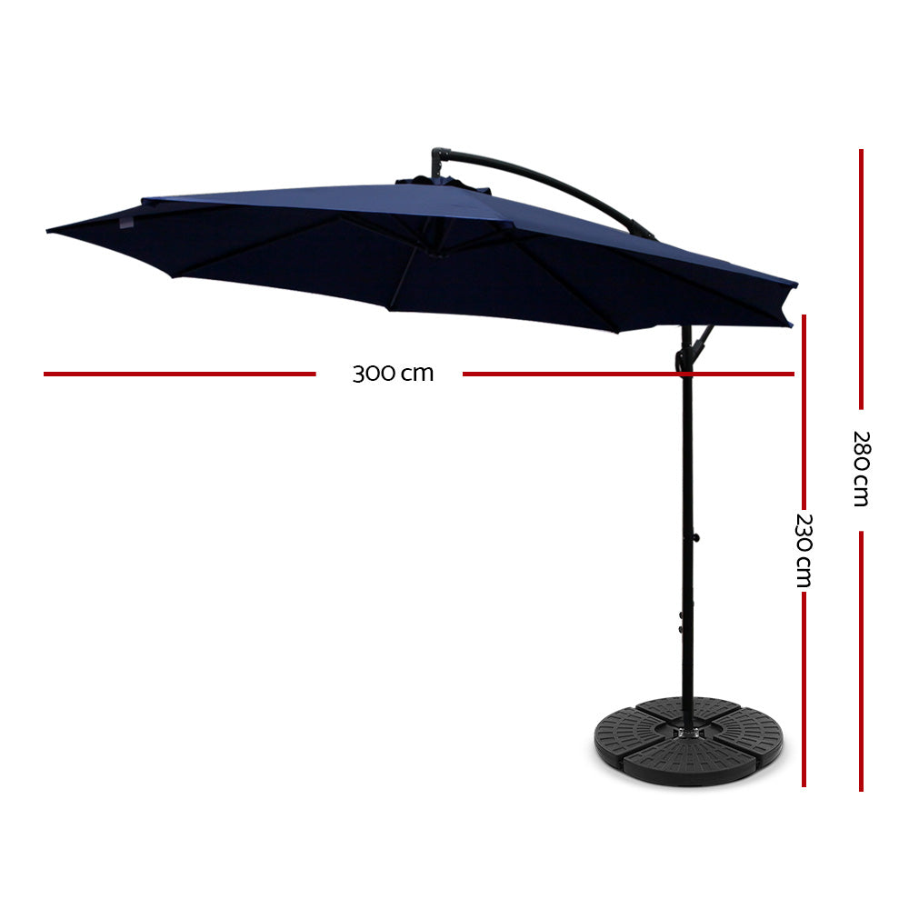 Umbrellas & Sunshades: Instahut 3m Outdoor Umbrella w/Base Cantilever Beach Garden Patio Navy