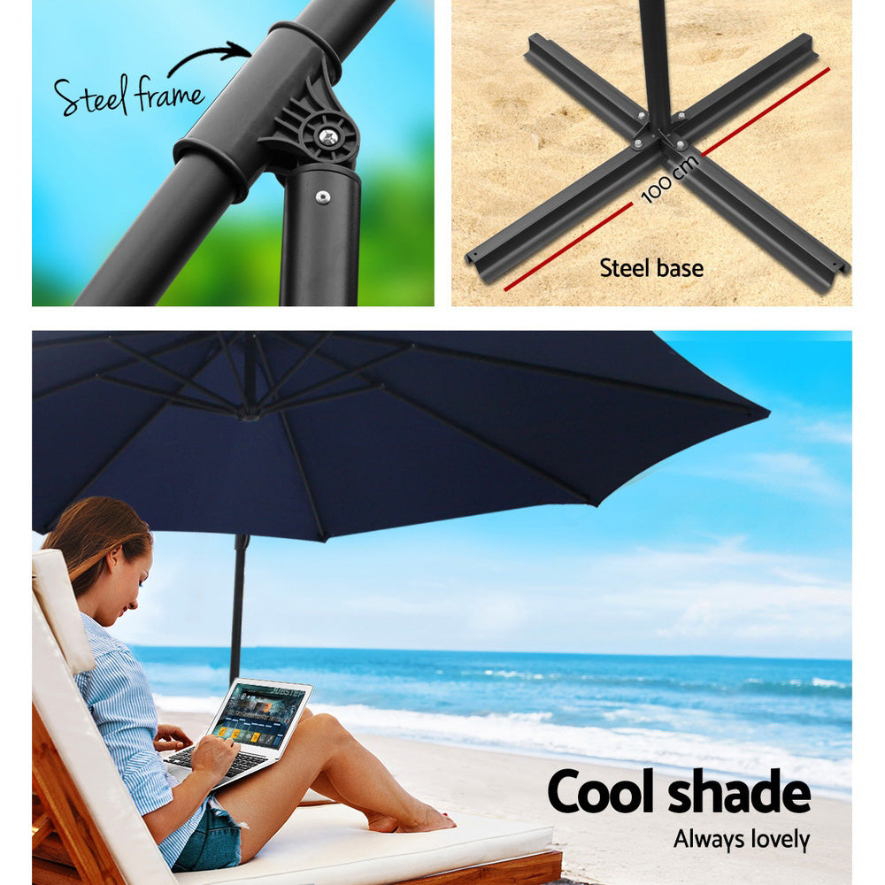 Umbrellas & Sunshades: Instahut 3m Outdoor Umbrella w/Base Cantilever Beach Garden Patio Navy