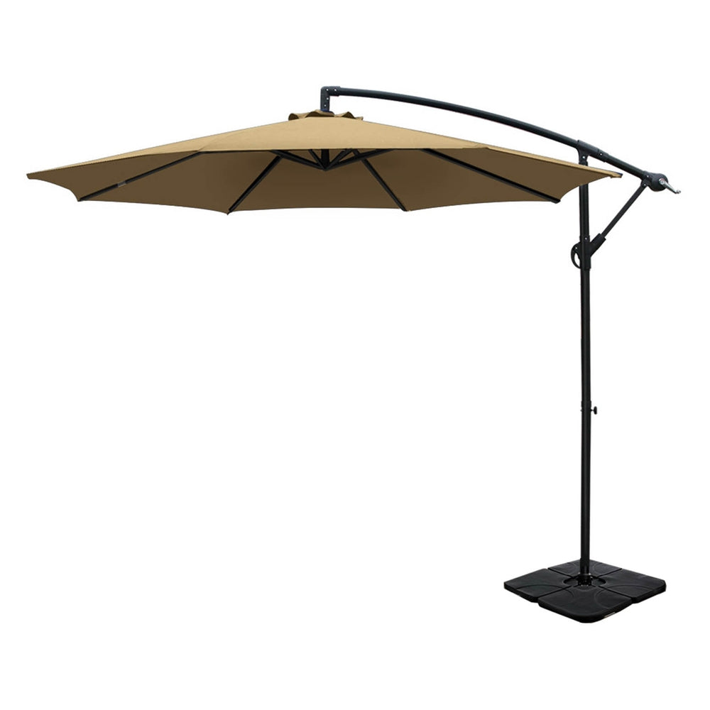 Umbrellas & Sunshades: Instahut 3m Umbrella w/Base Outdoor Cantilever Beach Garden Patio Parasol Beige