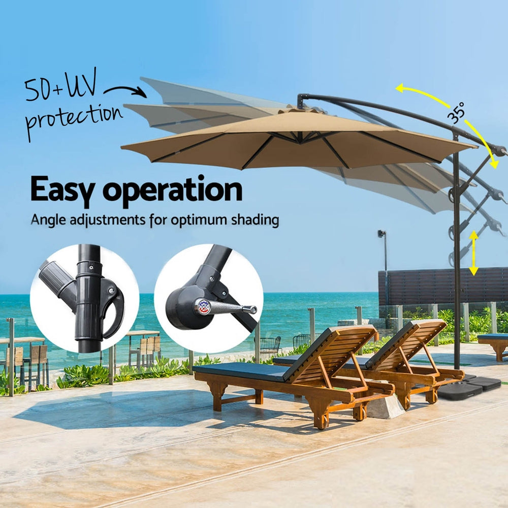 Umbrellas & Sunshades: Instahut 3m Umbrella w/Base Outdoor Cantilever Beach Garden Patio Parasol Beige