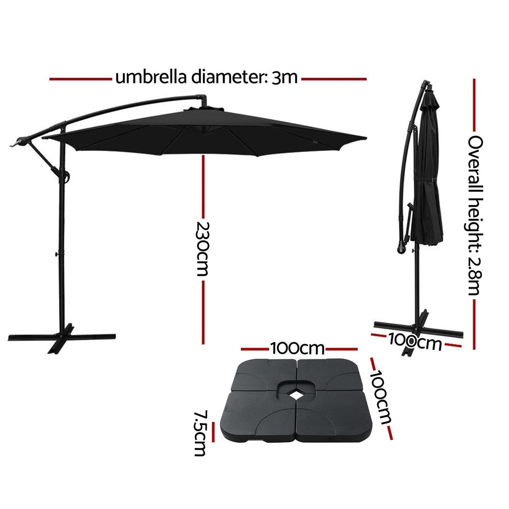 Umbrellas & Sunshades: Instahut 3m Umbrella w/Base Outdoor Cantilever Beach Garden Patio Parasol Black