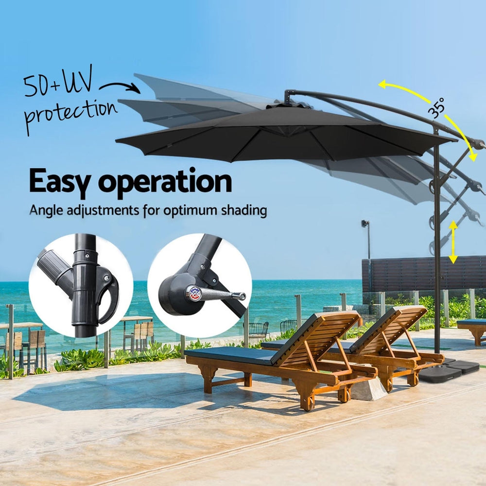 Umbrellas & Sunshades: Instahut 3m Umbrella w/Base Outdoor Cantilever Beach Garden Patio Parasol Black