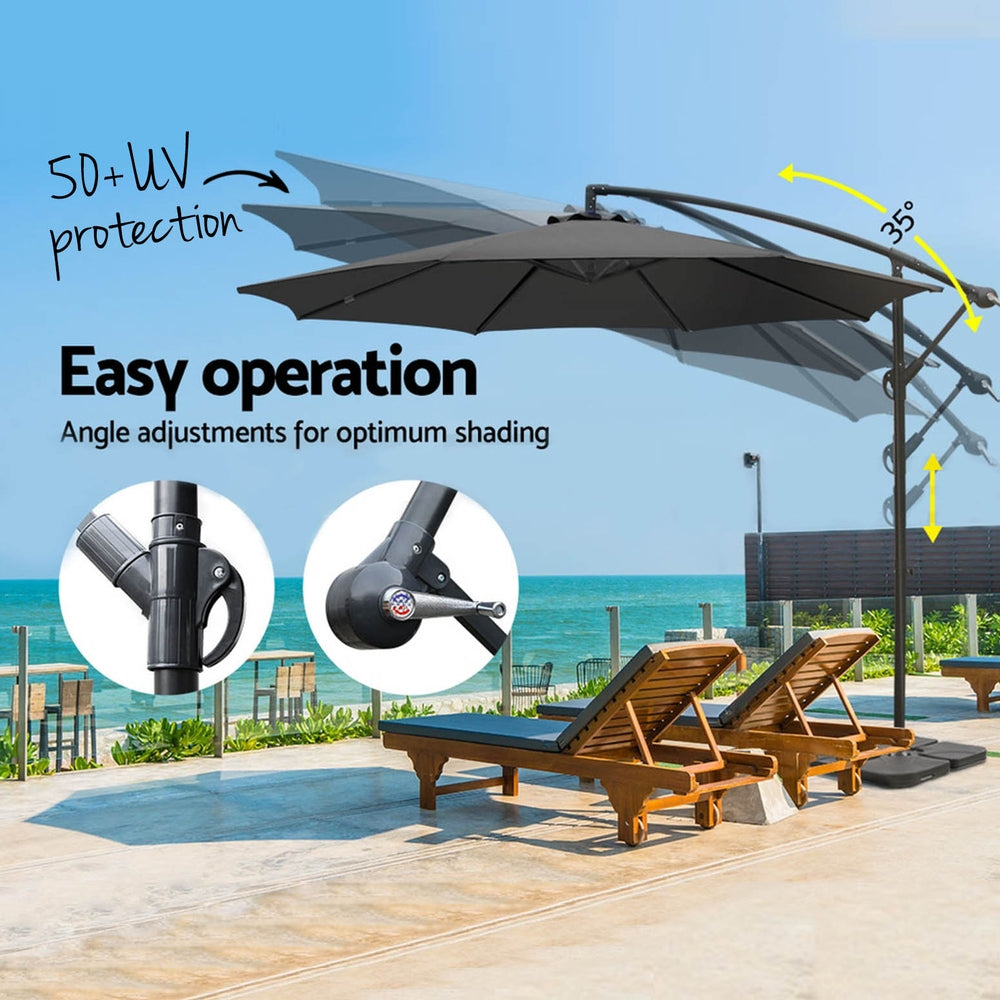 Umbrellas & Sunshades: Instahut 3m Umbrella w/Base Outdoor Cantilever Beach Garden Patio Parasol Charcoal