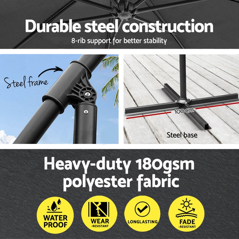 Umbrellas & Sunshades: Instahut 3m Umbrella w/Base Outdoor Cantilever Beach Garden Patio Parasol Charcoal