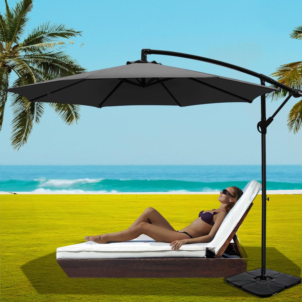Umbrellas & Sunshades: Instahut 3m Umbrella w/Base Outdoor Cantilever Beach Garden Patio Parasol Charcoal
