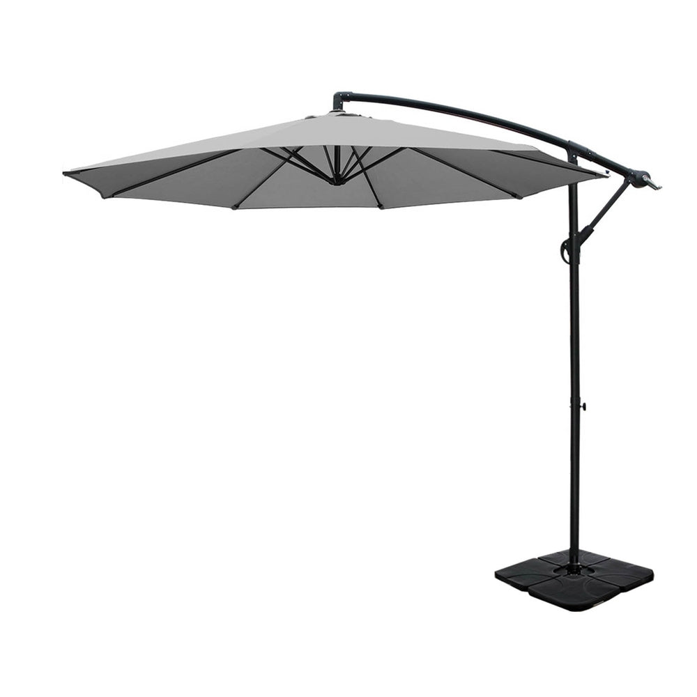 Umbrellas & Sunshades: Instahut Umbrella Outdoor Umbrellas Cantilever Sun Stand UV Garden Base Grey 3M