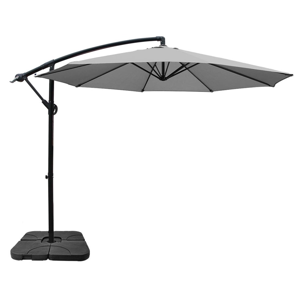 Umbrellas & Sunshades: Instahut Umbrella Outdoor Umbrellas Cantilever Sun Stand UV Garden Base Grey 3M