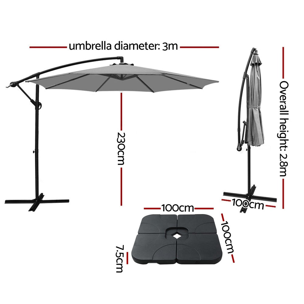 Umbrellas & Sunshades: Instahut Umbrella Outdoor Umbrellas Cantilever Sun Stand UV Garden Base Grey 3M