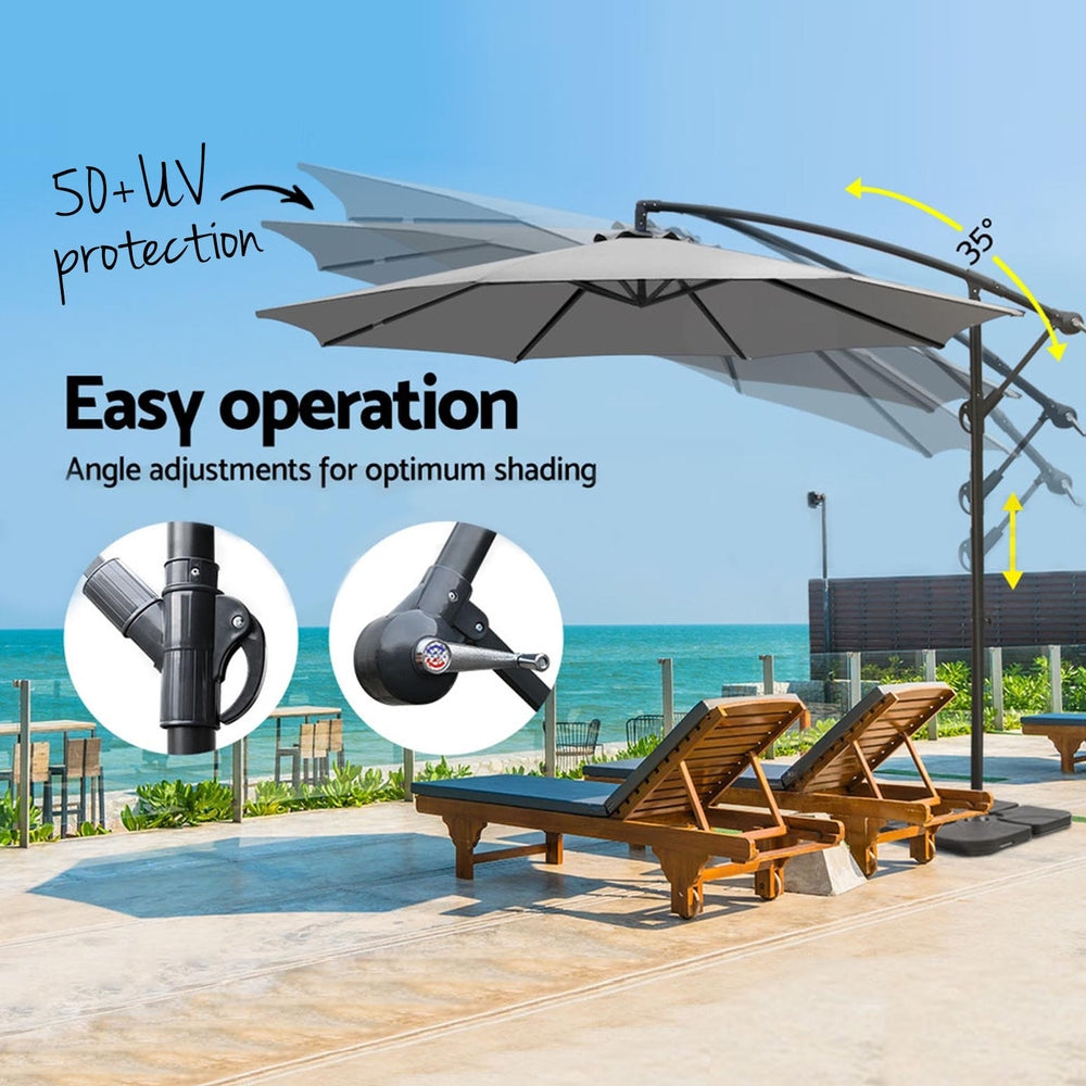 Umbrellas & Sunshades: Instahut Umbrella Outdoor Umbrellas Cantilever Sun Stand UV Garden Base Grey 3M
