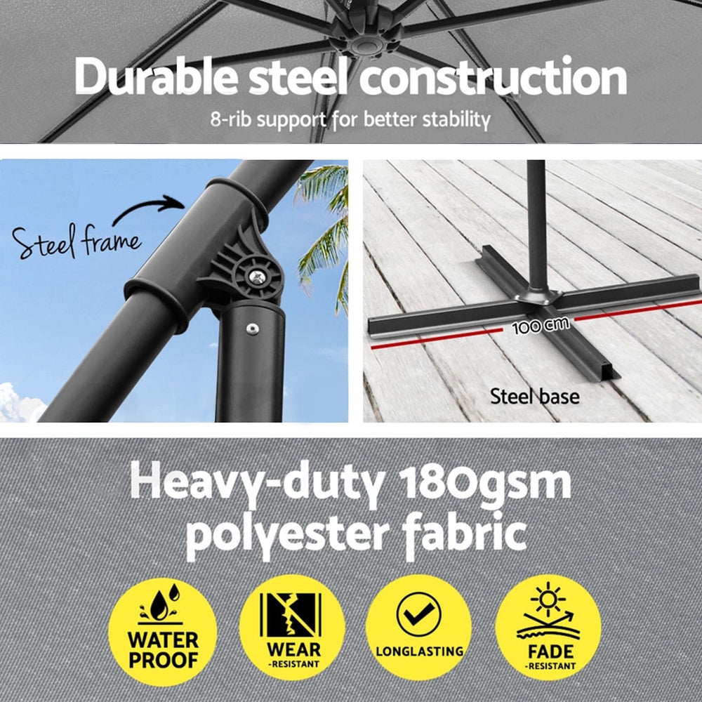 Umbrellas & Sunshades: Instahut Umbrella Outdoor Umbrellas Cantilever Sun Stand UV Garden Base Grey 3M