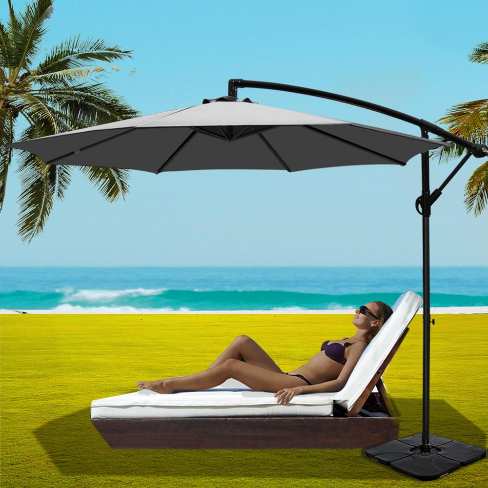 Umbrellas & Sunshades: Instahut Umbrella Outdoor Umbrellas Cantilever Sun Stand UV Garden Base Grey 3M