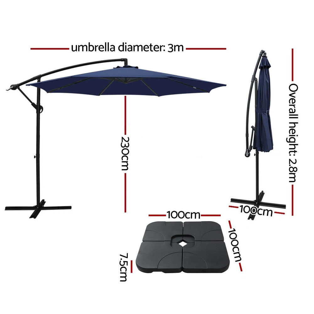 Umbrellas & Sunshades: Instahut 3m Umbrella w/Base Outdoor Cantilever Beach Garden Patio Parasol Navy
