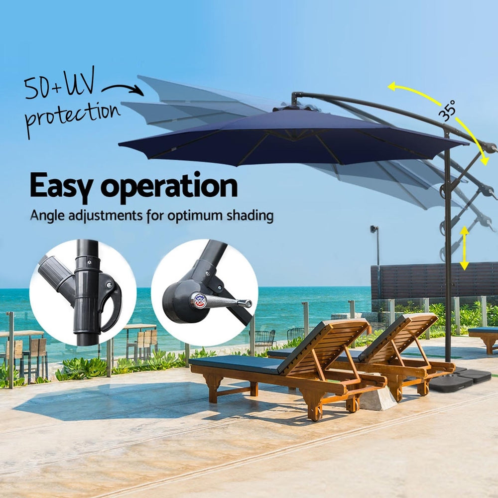 Umbrellas & Sunshades: Instahut 3m Umbrella w/Base Outdoor Cantilever Beach Garden Patio Parasol Navy