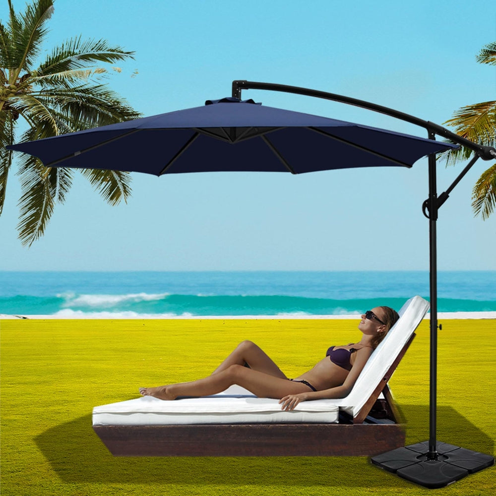 Umbrellas & Sunshades: Instahut 3m Umbrella w/Base Outdoor Cantilever Beach Garden Patio Parasol Navy