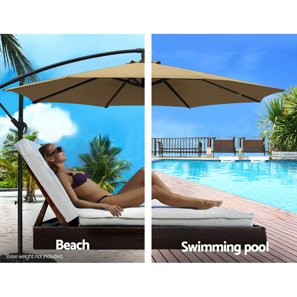 Umbrellas & Sunshades: Instahut 3m Outdoor Umbrella Cantilever Beach Garden Patio Beige