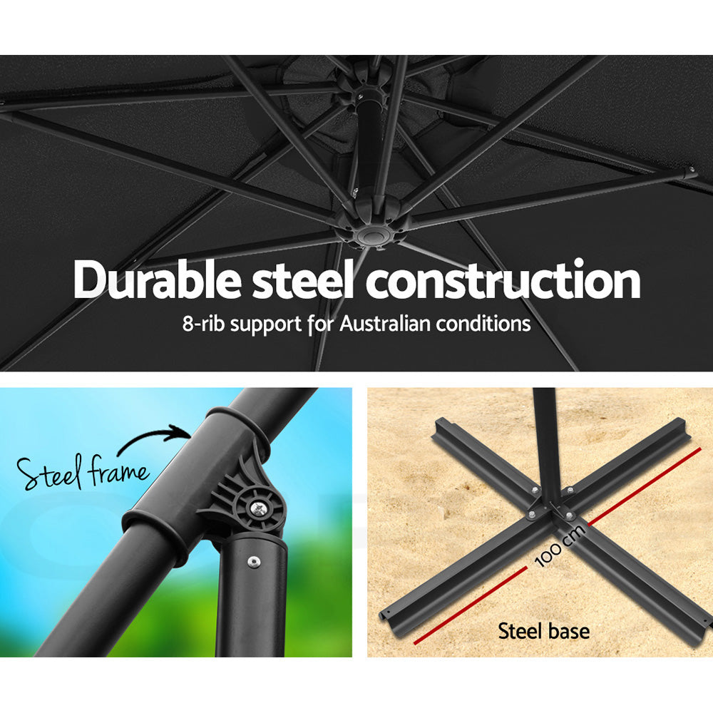 Umbrellas & Sunshades: Instahut 3m Outdoor Umbrella Cantilever Beach Garden Patio Black